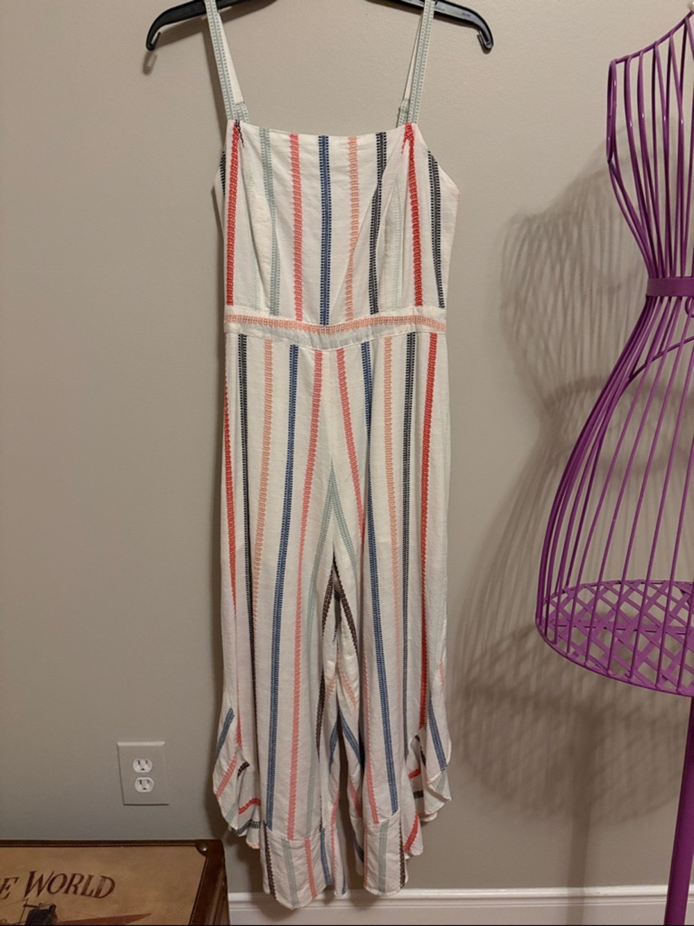 Red Carter by Anthropologie Cream Striped Spaghetti-Strap Jumpsuit